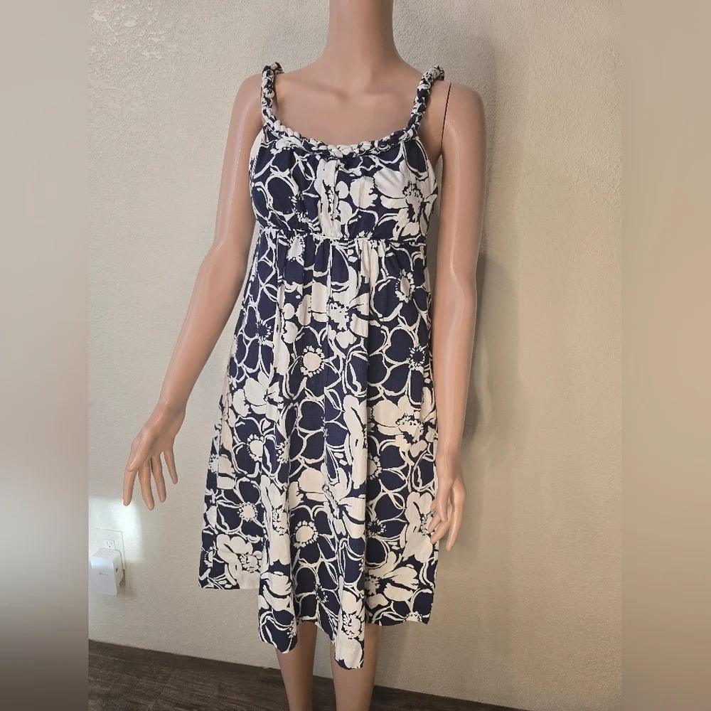 J. Crew Tropical Blue Floral Summer Sun Dress Women 2 Party Casual Braid…